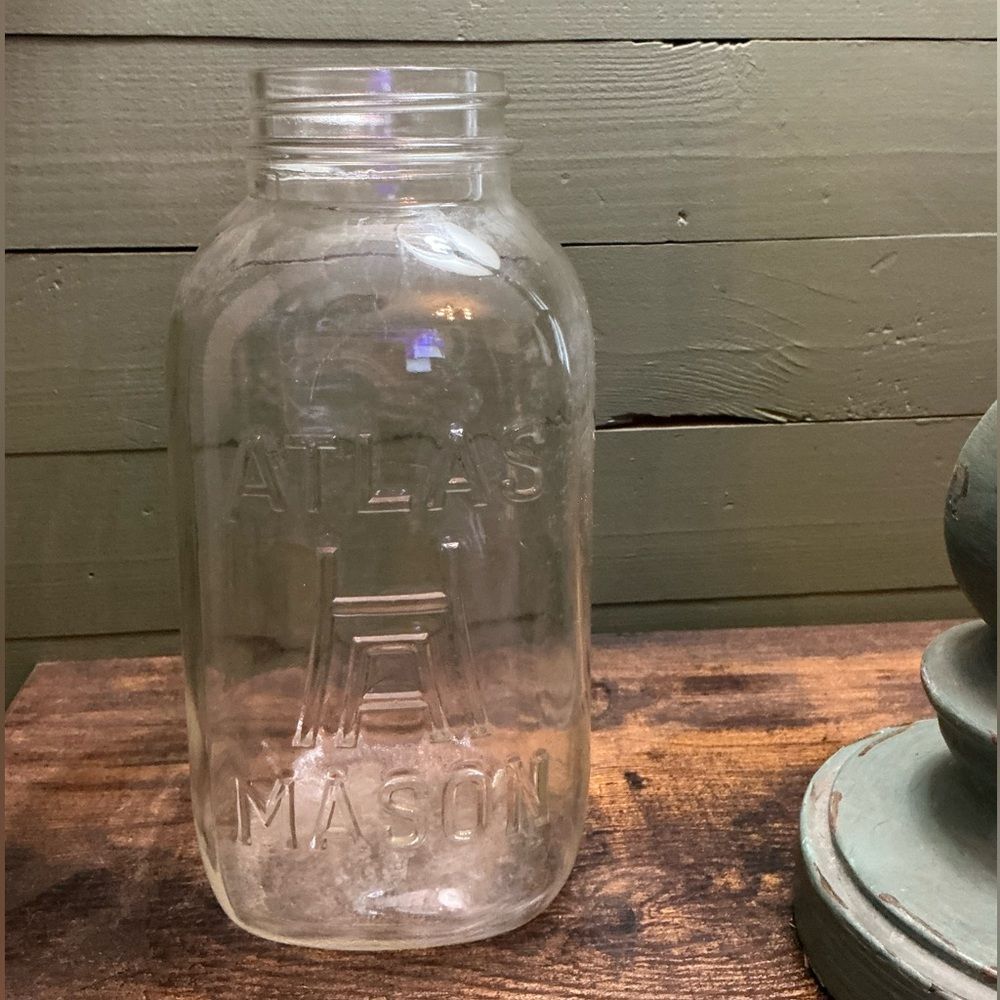 Vintage Atlas Strong Shoulder Mason Jar 9.5” Hazel Atlas No Lid